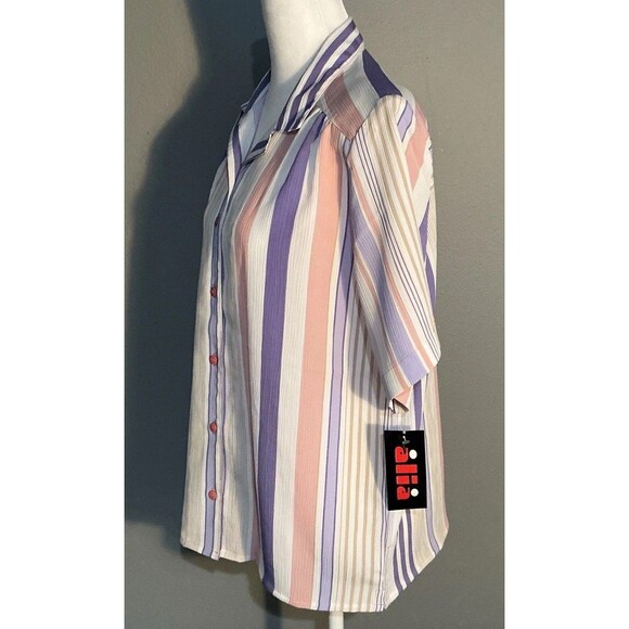 NEW Alia Blouse VINTAGE Striped Short Sleeve Button Down Purple Pink Women’s 12 - Picture 3 of 5